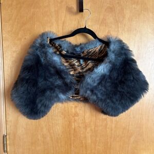Helen‎ Welsh Faux Fur Bolero Shrug Animal Print Lining Rhinestone Clasp Italy